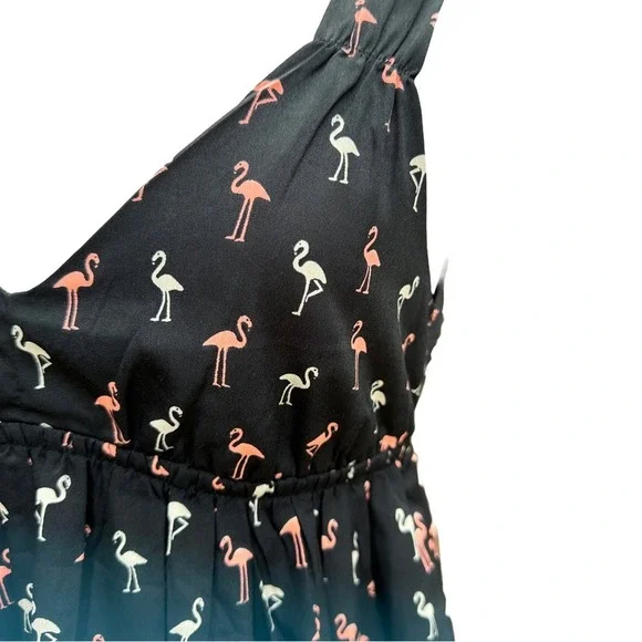 Roxy Black Flamingo V-Neck Empire Waist Cutout Back Mini Dress Coastal Kitsch Sm - Picture 4 of 6